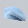 Boina de Punto de Pelo de Conejo Venta al por Mayor de Fábrica Estilo Coreano para Mujer de Cabeza Grande Plegable Gorro de Artista Venta al por Mayor Boina para Otoño e Invierno