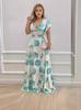 Vestido estampado de verano de Amazon, nuevo, estilo europeo y americano, con cuello en V, manga corta, estampado, vestido largo grande y colgante.