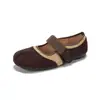 Zapatos Mary Jane de Ante Sintético con Punta Dividida para Mujer, Adecuados para Faldas, con Cierre de Velcro, Zapatos Planos para el Trabajo, Zapatos de Mujer Talla Grande, Tallas 41-43