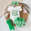 Ropa de Verano para Bebé St. Ropa Infantil para el Día de San Patricio Conjunto de Mameluco de Manga Corta con Estampado de Letras para Bebé