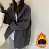 Chamarra sudadera hecha a medida, forrada de polar y engrosada para mujer, nuevo estilo otoño/invierno, con capucha, adecuada para figuras petite, con cierre de cremallera