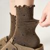 Calcetines Grises para Mujer, Calcetines de Encaje con Puntos para Primavera y Otoño, Combinados con Zapatillas de Entrenamiento Alemanas, Calcetines Largos, Calcetines de Algodón Puro de Otoño con Volantes Apilados