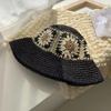 Sombrero de pescador de flores tejidas de celebridad de internet para mujer, estilo japonés, combina con todo, sombrero para el sol de verano, cubre la cara, pequeño sombrero de cubo con protección solar
