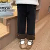 Pantalones Rectos Elásticos de Lana de Cordero Estilo Coreano para Niñas Otoño/Invierno 2026 Nueva Moda Infantil Pantalones Largos Engrosados para Niña Pequeña