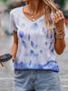 Roupas de Verão Novas Independentes Transfronteiriças para Mulheres Europeias e Americanas Tops de Puxar Moda Camiseta de Manga Curta com Decote V com Estampa Digital 3D para Mulheres