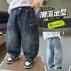 Calças Cargo Jeans de Primavera para Meninos 2026 Outono Novas Calças Casuais da Moda para Bebês e Crianças Pequenas