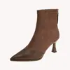 Botas de Moda Francesas Retro de Tacón Alto para Mujer 2026 Nuevas Sexy Puntiagudas Empalmadas Gamuza Tacón de Aguja Botines Cortos Botas Elásticas tipo Calcetín