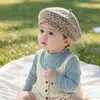 Boina para Niños Otoño Invierno Bebé Niño Pequeño Estilo Francés Tweed Cuadros Gorro de Pintor para Bebé Moderno Sombrero Octagonal