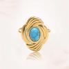 Anillo abierto de acero inoxidable turquesa para mujer, estilo europeo y americano, con diseño de mano de acero de titanio y diamantes retro transfronterizos.