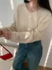 Suéter morado con cuello en V y encaje de alta calidad para mujer, prenda exterior holgada de estilo perezoso para otoño e invierno, jersey de punto.