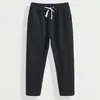 Calça masculina de linho na altura do tornozelo Calças masculinas Calças casuais Calças Masculinas Finas Soltas 9 pontos 8 pontos Algodão e linho Calças masculinas da moda