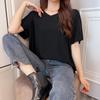 Pijamas de Algodón Seda para Mujer Verano Color Sólido Manga Corta Algodón Cuello en V Camiseta Top Nuevo Delgado Talla Grande Algodón Artificial Ropa para el Hogar