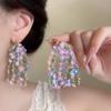 [Flor de Melocotón Cara Humana "Rosa Retro Flor Larga Pendientes de Organza Primavera y Verano Nuevos Pendientes Exagerados de Gama Alta