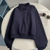 Moletom Gola Polo Meio Zíper Algodão Piquet Manga Longa Primavera e Outono Estilo Americano Gola Reversível Solto Casual Moda Top Jaqueta Tendência