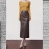 Moda Feminina Versátil Nova Primavera 2026 Cintura Alta Elegante Saia Bodycon de PU para Transmissão ao Vivo e Distribuição