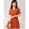 Vestido camisa de estilo francés con cuello, talla grande estilo verano, entallado en la cintura, elegante, vestido largo estilo diosa nicho