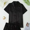 Conjunto de Pijama Feminino Verão Novo Cardigã de Lapela Manga Curta Shorts Cor Champagne Solto Casual Cruzamento de Fronteiras