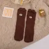 Meias de Chão de Fleece de Coral Outono e Inverno Sem Soltar Fiapos com Orelhas 3D, Meias Femininas de Desenho Animado Fofas, Meias Quentes Grossas Atacado