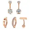 Kit de 5 Peças de Argolas para Umbigo Europeias e Americanas, joias simples e clássicas para piercing, combinação de anel de umbigo redondo com zircônia incrustada, atacado transfronteiriço