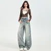 Jeans de Pierna Ancha con Estampado de Estrellas Retro Americano Otoño 2026 para Mujer, Diseño Holgado de Pierna Recta, Adelgazantes, Pantalones Largos hasta el Suelo