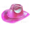 Chapéu Colorido Rosa de Aba Larga com Luzes para Festa, Chapéu Branco Perolado Moldado, Chapéu de Cowboy Colorido com Guia de Luz para Carnaval
