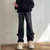 Calça jeans amarela masculina lavada, reta, estilo americano, retrô, bufante, bonita, solta, casual