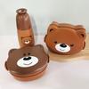 Adorable Oso de Plástico Lonchera Infantil con Set de Botella de Agua Lonchera Estudiantil Taza de Agua Apto para Microondas Bolsa Tote con Portátil