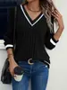 2025 Verano Europeo y Americano Transfronterizo Estación Independiente de Amazon Temu Primavera y Otoño Ropa de Mujer Casual Cuello en V Color Sólido Patchwork Manga Larga