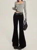Jeans Americano Preto Bootcut para Mulheres Outono e Inverno 2025 Cintura Baixa Não Emagrece a Perna Visual Elástico Comprimento Total Flare