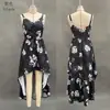 Vestido Largo con Tirantes Finos Estampado Transfronterizo Estilo Europeo y Americano de Moda 2026 para Mujer, Cuello en V, Ceñido a la Cintura, Abertura Alta