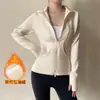 Jaqueta de Yoga com Veludo Plus Size Feminina Outono Inverno Slim Fit Gola Alta Zíper Manga Longa Roupa Esportiva Fitness Emagrecedora Corrida Cardigan Casual