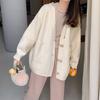Outono e Inverno novo estilo casual fivela de chifre cor sólida cardigã de tricô elegante solto estilo coreano estilo preguiçoso casaco suéter para mulheres