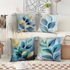 Funda de Almohada Estampada Diaria Azul Dorado Ramas y Hojas Patrón de Línea Transfronteriza Temu para Oficina, Dormitorio, Sofá