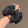 Laço de Cabelo Xadrez Preto e Cinza Korean Classy Acessórios de Cabelo Headband 2025 Novo Tecido Texturizado Elástico de Cabelo para Mulheres