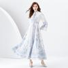Sudeste Asiático Exportação Atacado Primavera e Verão Palácio Estilo Gola Alta Mangas Sino Barra Única Estampado Longo Renda Vestido
