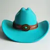 Sombrero Vaquero de Estilo Étnico Nuevo Transfronterizo, Sombrero de Fieltro Otoño e Invierno para Hombres y Mujeres, Sombrero Vaquero de Ala Ancha Turquesa