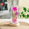 Caixa de Presente Flor Eterna com Tampa de Vidro Flor Rosa Presente para o Dia das Mães Aniversário Recém-Casados Presente de Dia dos Namorados para Namorada e Melhor Amiga