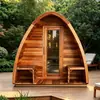 Sala de sauna externa de madeira de cedro vermelho com painéis de 38 mm de espessura, luzes LED, saída de drenagem e saída de vapor