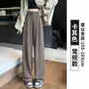Pantalones de pierna ancha estrecha para mujer, estilo fino de verano, nuevo para primavera, otoño e invierno, de doble botonadura, cintura alta, fluidos, estilo traje, pierna recta, casual
