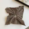 Lenço de Seda Xadrez Estilo Academia Artística Hair Tie para Mulheres Luxo Leve Strass Toque de Alto Padrão Corda de Cabelo Simples para Coque Hairstyle Tie Rope