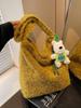 Bolsa de Pelúcia Transfronteiriça Feminina de Grande Capacidade 2024 Nova Outono e Inverno Casual Bolsa de Ombro Transversal Bolsa Tote Fofa