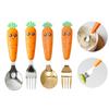 Cuchara tenedor de zanahoria de acero inoxidable 304 con dibujos animados creativos para niños, con mango de PP, para comer al bebé, disponible en stock