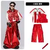 Roupas de Street Dance para Meninos Hip-Hop Outfits Modernos Infantis Marca de Moda Hip-Hop Roupa Infantil Roupa para Apresentação na Passarela de Couro Vermelho Brilhante para Meninos