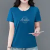 Camiseta de manga corta para mujer de comercio exterior transfronterizo, nuevo modelo de verano 2026, estampado de letras, cuello redondo, corte holgado, top casual juvenil