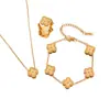 Popular en Europa y América, juego de joyería de cuatro piezas de trébol de cuatro hojas de doble cara, juego de accesorios de acero inoxidable, joyería simple y de alta gama
