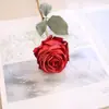 Rosa Romântica Personalizada Assada no Fogo de Haste Única com Bordas Queimadas e Enroladas, Flor Artificial para Sala de Estar e Mesa de Jantar Arranjos Florais Fábrica