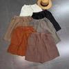 2025 Nuevo Estilo de Verano Artístico Elegante Commuter Pantalones Casuales de Lino Sueltos Color Puro Pantalones Medios Look Adelgazante Shorts