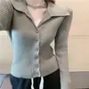 Suéter de mujer con un diseño único, estilo retro suave, cuello acanalado, top entallador, cárdigan de punto corto ajustado de cintura alta