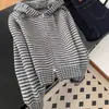 Cardigan de Tricô com Capuz Listrado Color Block Preguiçoso Estilo Coreano Outono/Inverno Novo Versátil Solto Jaqueta Suéter Top