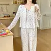 2026 Novo Conjunto de Pijama Três Peças Simples Slim-fit Outono Inverno com Bojo Embutido Roupa de Casa